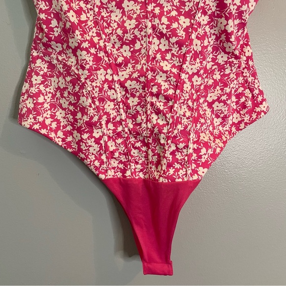 ZARA NWT Pink Floral Corset Bodysuit  Barbiecore One Piece Blogger SZ/Med - Picture 3 of 12